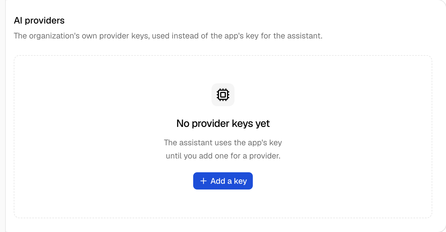 AI provider settings in the Next.js example, signed in as the seed user