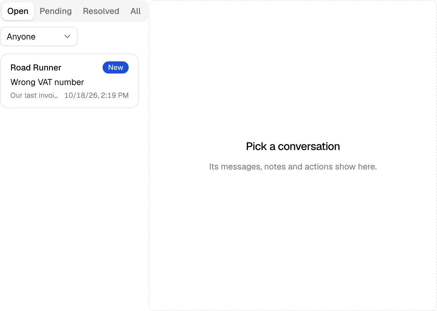 Inbox with threads in the Next.js example, signed in as the seed user