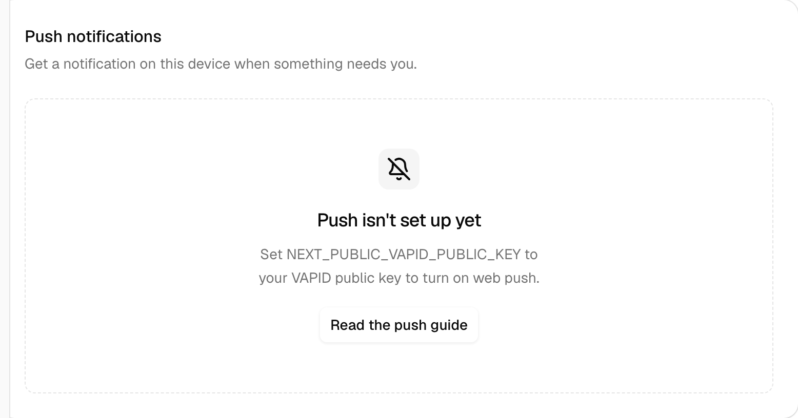 Push opt-in in the Next.js example, signed in as the seed user